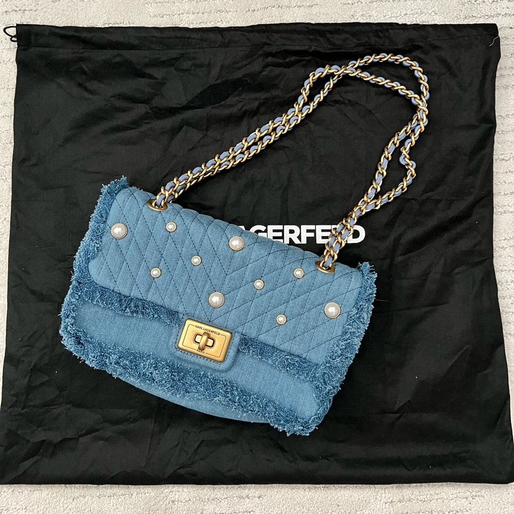 KARL LAGERFELD DENIM SHOULDER BAG.